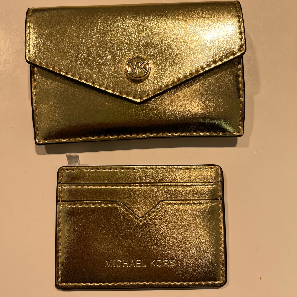 Michael Kors Metallic Faux Leather Card Case And Wallet Set